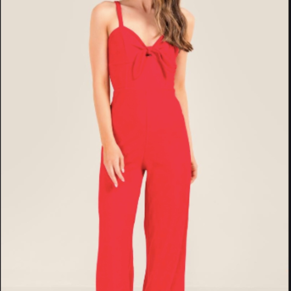 Francesca's red jumpsuit